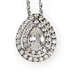 White Topaz Teardrop Sterling Necklace Rope Chain Rhodium Plated 925 Silver 18"